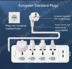 European standard 3-plug 2USB