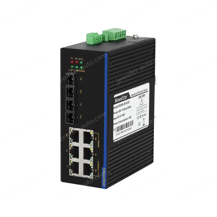 2 Ports 100M F(x) + 6 Ports 10/100M T(x) Din-Rail Unmanaged Industrial Ethernet Switch