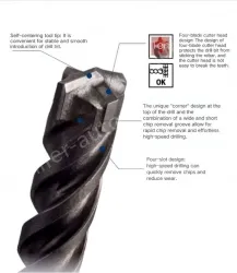 Four-pit 5 series rotary hammer drill bit 8x150x210